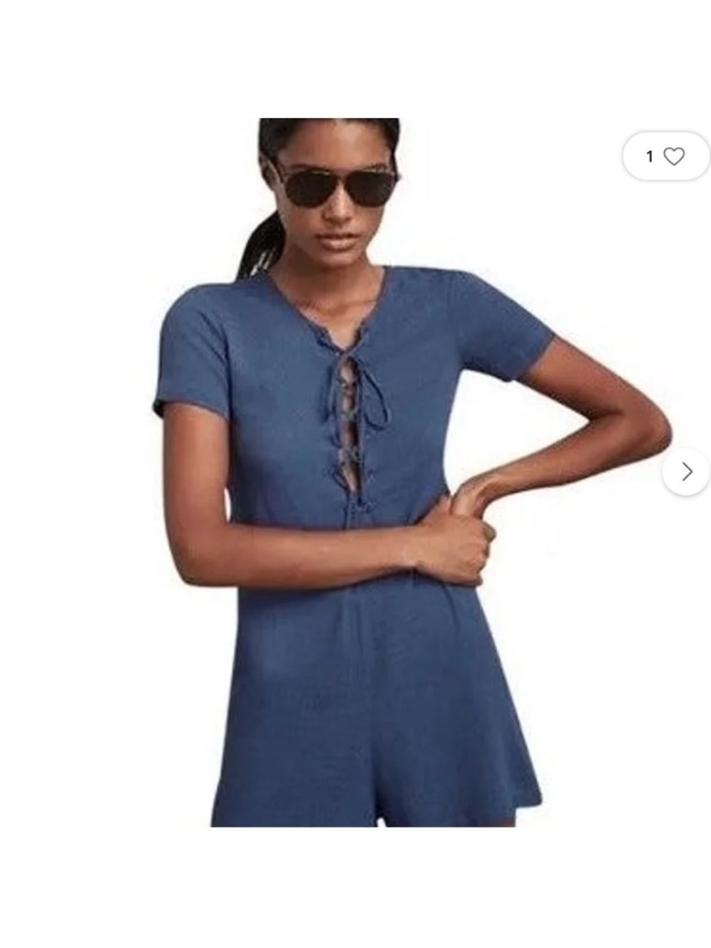Reformation Women's Short Sleeve Lace-Up Romper in Blue